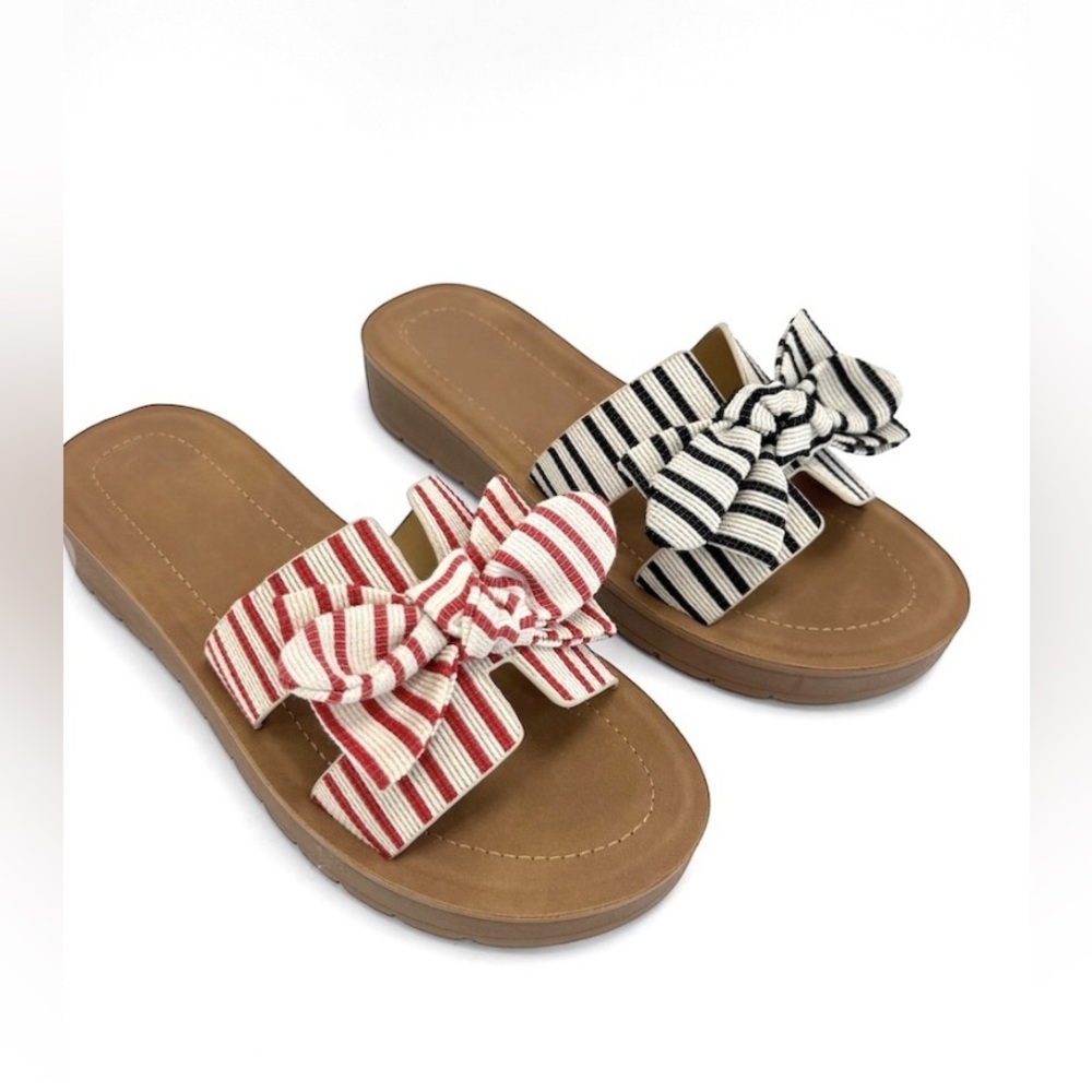Striped Bow Slide Sandals